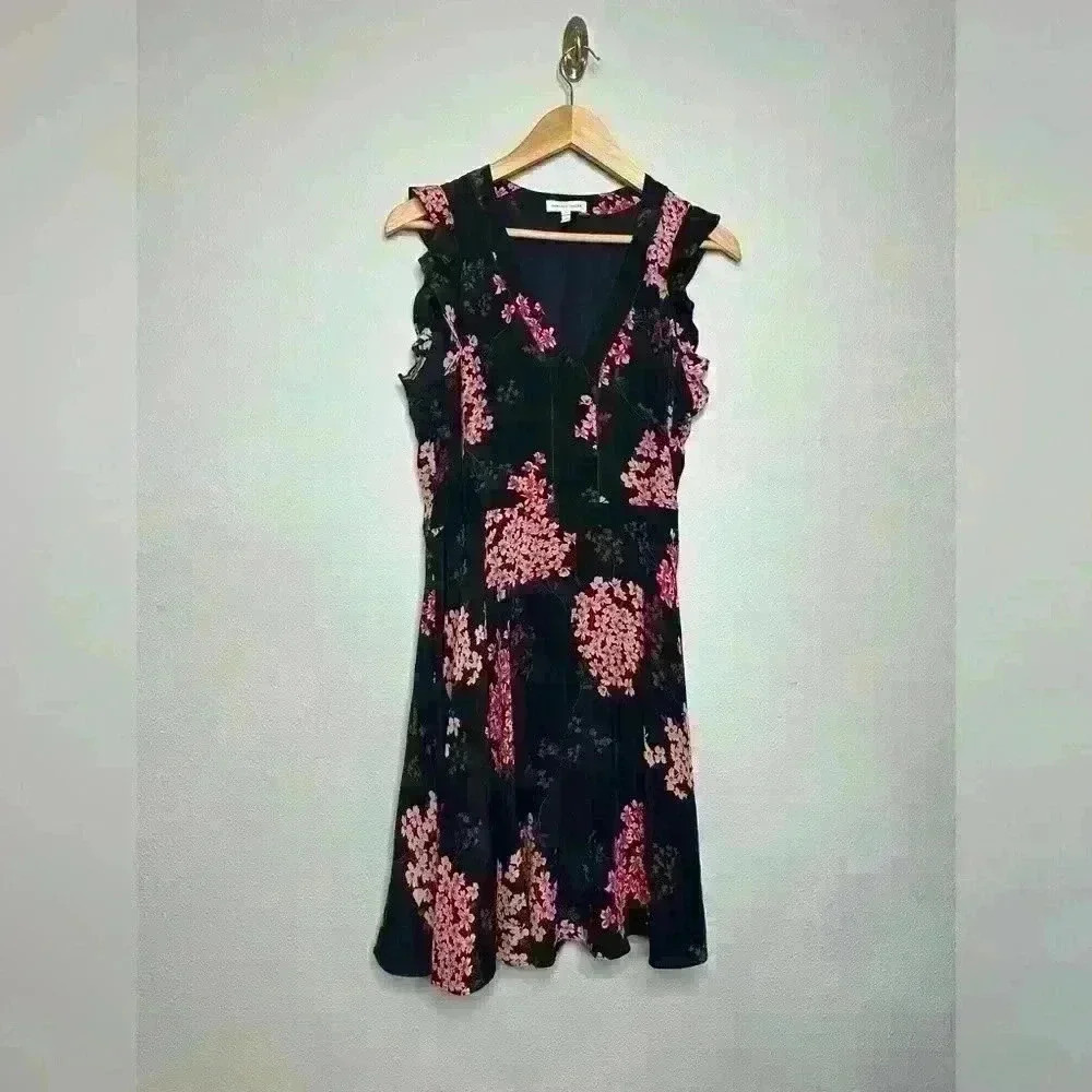 Rebecca Taylor Silk Navy Blue Floral Dress size 6
